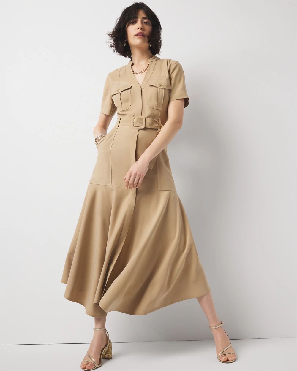 Short-Sleeve Utility Shirt Dress | White House Black Market